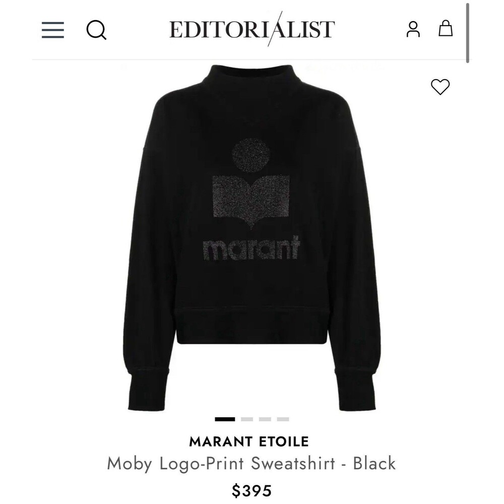 Marant Étoile Black Moby Mock Neck Logo Sweatshirt Size 34 Black $395